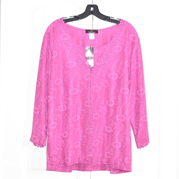 Pink Faux Twin Set Top Size 1X  used one time - Picture 2 of 6